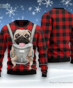 Dog Ugly Christmas Sweater, Front Carrier Dog Pug Ugly Christmas Sweater, Funny Xmas Sweater