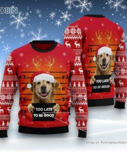 Dog Ugly Christmas Sweater, Golden Retriever Too Late To Be Good Ugly Christmas Sweater, Funny Xmas Sweater