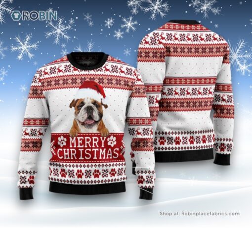 Dog Ugly Christmas Sweater, Merry Christmas Cute Bulldog Ugly Christmas Sweater, Funny Xmas Sweater