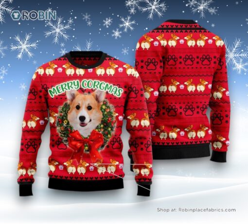 Dog Ugly Christmas Sweater, Merry Corgi Xmas Ugly Christmas Sweater, Funny Xmas Sweater