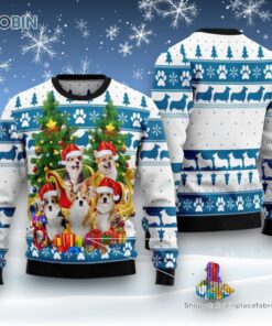 Dog Ugly Christmas Sweater, Pembroke Welsh Corgi Greeting Ugly Christmas Sweater, Funny Xmas Sweater