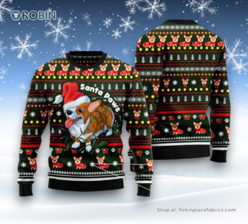 Dog Ugly Christmas Sweater, Pembroke Welsh Corgi Paws Ugly Christmas Sweater, Funny Xmas Sweater