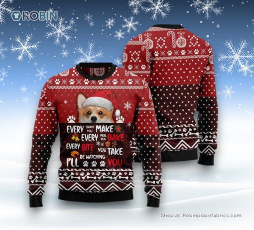 Dog Ugly Christmas Sweater, Pembroke Welsh Corgi Will Be Watching You Ugly Christmas Sweater, Funny Xmas Sweater