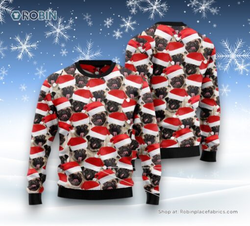 Dog Ugly Christmas Sweater, Pug Group Awesome Ugly Christmas Sweater, Funny Xmas Sweater