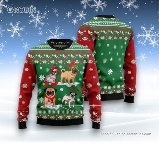 Dog Ugly Christmas Sweater, Pug Snow Day Ugly Christmas Sweater, Funny Xmas Sweater