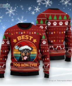 Dog Ugly Christmas Sweater, Rottweiler Best Dog Mom Ever Ugly Christmas Sweater, Funny Xmas Sweater