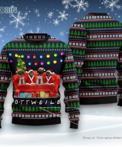 Dog Ugly Christmas Sweater, Rottweiler Friends On Red Sofa Ugly Christmas Sweater, Funny Xmas Sweater