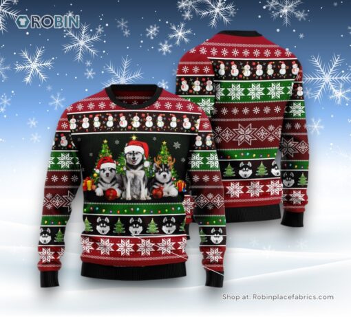 Dog Ugly Christmas Sweater, Siberian Husky Group Beauty Ugly Christmas Sweater, Funny Xmas Sweater