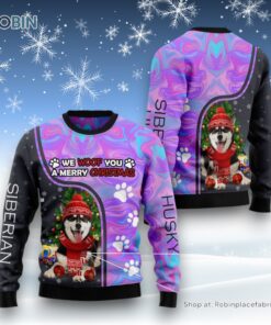 Dog Ugly Christmas Sweater, Siberian Husky Hologram Color Ugly Christmas Sweater, Funny Xmas Sweater