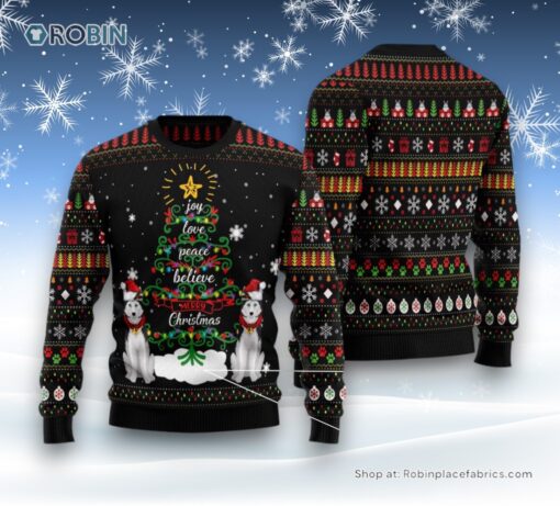 Dog Ugly Christmas Sweater, Siberian Husky Joy Love Peace Believe Merry Christmas Ugly Christmas Sweater, Funny Xmas Sweater