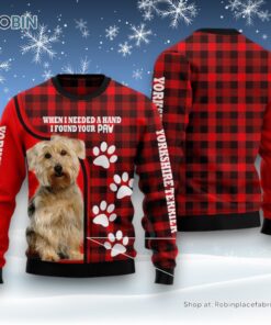 Dog Ugly Christmas Sweater, Yorkshire Terrier Paw Ugly Christmas Sweater, Funny Xmas Sweater