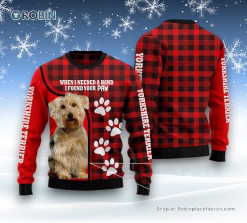 Dog Ugly Christmas Sweater, Yorkshire Terrier Paw Ugly Christmas Sweater, Funny Xmas Sweater