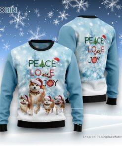 Dog Ugly Christmas Sweatshirt, Sweater, Akita Peace Love Joy Ugly Sweater Ugly Christmas Sweatshirt, Sweater, Funny Xmas Sweater