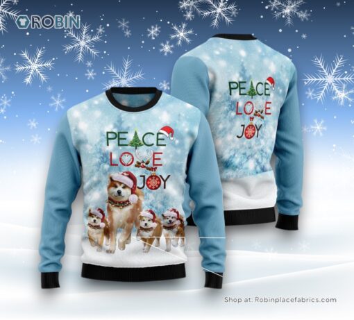 Dog Ugly Christmas Sweatshirt, Sweater, Akita Peace Love Joy Ugly Sweater Ugly Christmas Sweatshirt, Sweater, Funny Xmas Sweater