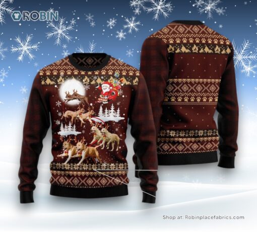 Dog Ugly Christmas Sweatshirt, Sweater, American Pit Bull Terrier Reindeers Car Ugly Christmas Sweatshirt, Sweater, Funny Xmas Sweater
