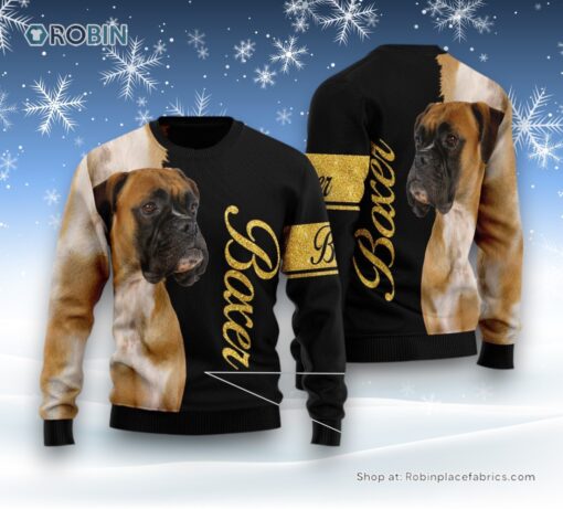 Dog Ugly Christmas Sweatshirt, Sweater, Boxer Half Cool Ugly Christmas Sweatshirt, Sweater, Funny Xmas Sweater