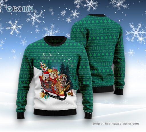 Dog Ugly Christmas Sweatshirt, Sweater, Bulldog Sleigh Ugly Christmas Sweatshirt, Sweater, Funny Xmas Sweater