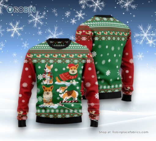Dog Ugly Christmas Sweatshirt, Sweater, Corgi Snow Day Ugly Christmas Sweatshirt, Sweater, Funny Xmas Sweater