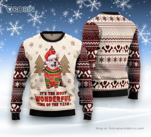 Dog Ugly Christmas Sweatshirt, Sweater, Corgi The Most Beautiful Time Ugly Christmas Sweatshirt, Sweater, Funny Xmas Sweater