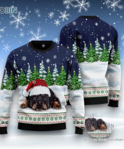 Dog Ugly Christmas Sweatshirt, Sweater, Dreaming Rottweiler Under Snow Ugly Christmas Sweatshirt, Sweater, Funny Xmas Sweater