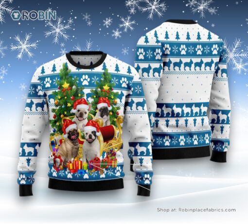 Dog Ugly Christmas Sweatshirt, Sweater, French Bulldog Greeting Ugly Christmas Sweatshirt, Sweater, Funny Xmas Sweater