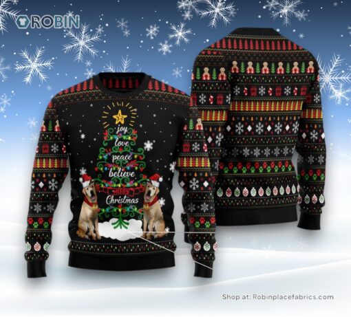 Dog Ugly Christmas Sweatshirt, Sweater, Labrador Retriever IJoy Love Peace Believe Merry Christmas Ugly Christmas Sweatshirt, Sweater, Funny Xmas Sweater