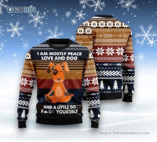 Dog Ugly Christmas Sweatshirt, Sweater, Peace Love And Dog Ugly Christmas Sweatshirt, Sweater, Funny Xmas Sweater