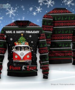 Dog Ugly Christmas Sweatshirt, Sweater, Pug Dogs Carrying Gift Christmas On The Red Car Ugly Christmas Sweatshirt, Sweater, Funny Xmas Sweater