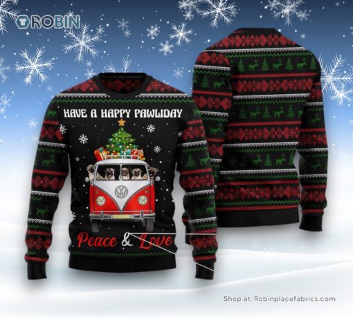 Dog Ugly Christmas Sweatshirt, Sweater, Pug Dogs Carrying Gift Christmas On The Red Car Ugly Christmas Sweatshirt, Sweater, Funny Xmas Sweater