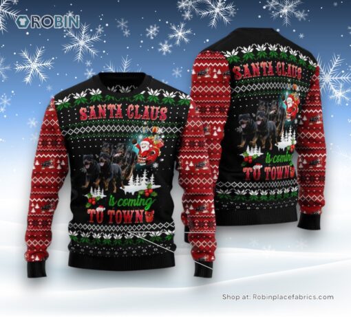 Dog Ugly Christmas Sweatshirt, Sweater, Rottweiler Town Christmas Ugly Christmas Sweatshirt, Sweater, Funny Xmas Sweater