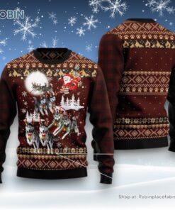 Dog Ugly Christmas Sweatshirt, Sweater, Siberian Husky Reindeers Car Ugly Christmas Sweatshirt, Sweater, Funny Xmas Sweater