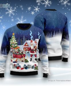 Dog Ugly Christmas Sweatshirt, Sweater, Siberian Husky Santa Sled Ugly Christmas Sweatshirt, Sweater, Funny Xmas Sweater