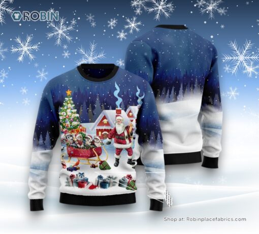 Dog Ugly Christmas Sweatshirt, Sweater, Siberian Husky Santa Sled Ugly Christmas Sweatshirt, Sweater, Funny Xmas Sweater