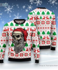 Dog Ugly Christmas Sweatshirt, Sweater, Skull Santa Claus Costume Ugly Christmas Sweatshirt, Sweater, Funny Xmas Sweater