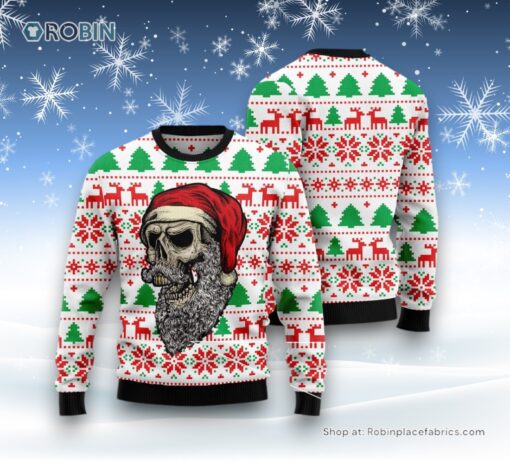 Dog Ugly Christmas Sweatshirt, Sweater, Skull Santa Claus Costume Ugly Christmas Sweatshirt, Sweater, Funny Xmas Sweater