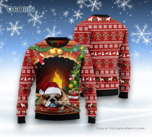 Dog Ugly Christmas Sweatshirt, Sweater, Sleeping Bulldog Christmas Ugly Christmas Sweatshirt, Sweater, Funny Xmas Sweater