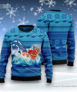 Dolphin Riding The Waves With Santa Ugly Christmas Sweater