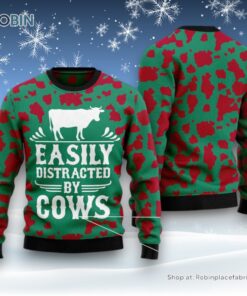 Easily Distracted By Cows Ugly Christmas Sweatshirt, Sweater