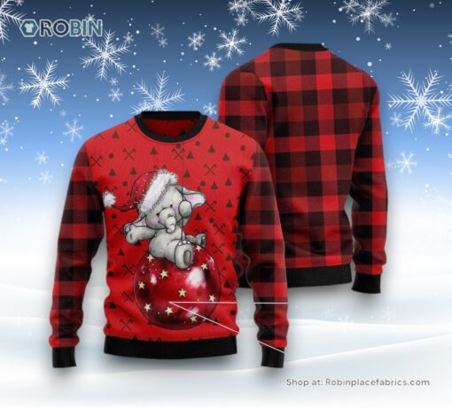 Elephant Cute Red Pattern Ugly Christmas Sweatshirt, Sweater