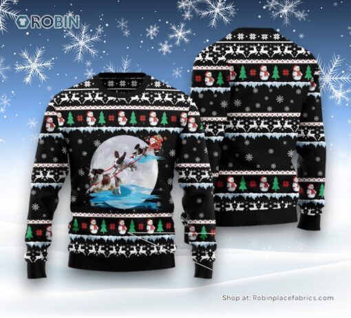 English Springer Spaniel Santa On Highway Ugly Christmas Sweater