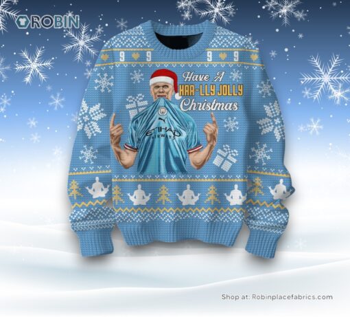 Erling Haaland Have A Haa lly Jolly Christmas Ugly Sweater and Sweatshirt