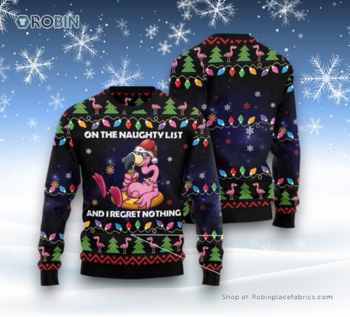 Flamingo On The Naughty List Ugly Christmas Sweatshirt, Sweater