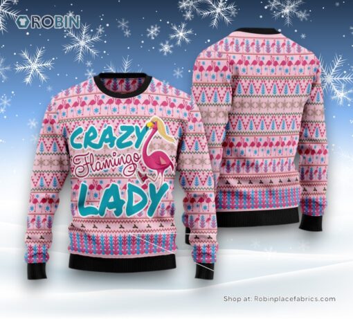 Flamingo Pink Flamingo Lady Ugly Christmas Sweater
