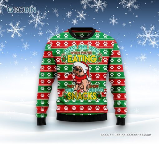 French Bulldog See You Eating Snacks Ugly Christmas Sweatshirt, Sweater, Christmas Gift For Dog Love