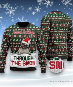 French Bulldogs Through The Snow Christmas Ugly Sweater, Christmas Gift For Dog Love