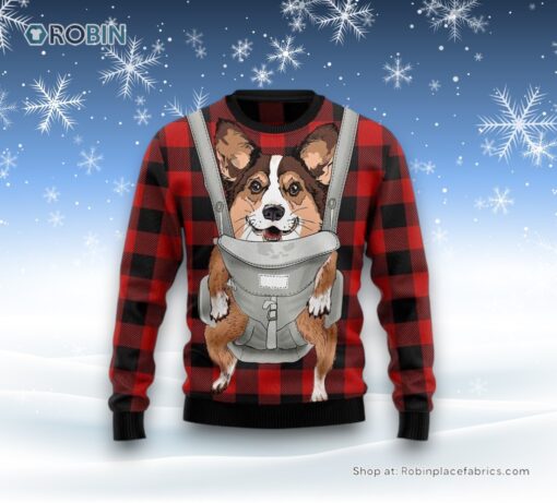 Front Carrier Dog Pembroke Welsh Corgi Ugly Christmas Sweatshirt, Sweater, Christmas Gift For Dog Love