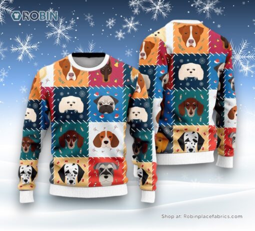 Funny Cartoon Dog Face Christmas Ugly Christmas Sweatshirt, Sweater, Christmas Gift For Dog Love