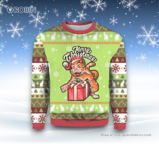 Funny Cat Merry Christmas Ugly Christmas Sweater, Christmas Gift For Cat Love
