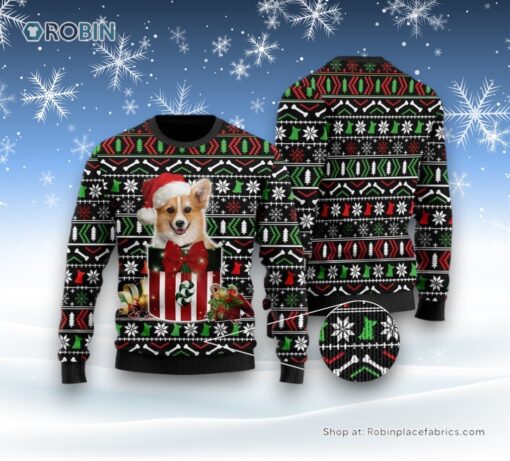 Funny Corgi In The Gift Box Ugly Sweater, Christmas Gift For Dog Love