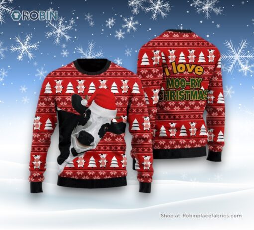 Funny Cow I Love Moo ry Christmas Ugly Christmas Sweater For Men And Women, Farm Ugly Sweater